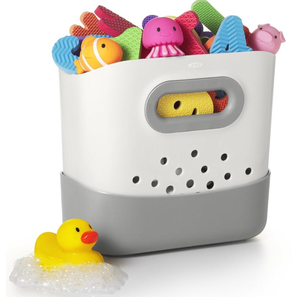 OXO Tot Large Capacity Bin, Stand Up Bath Toy Storage Organizer- Gray